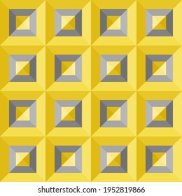 Seamless abstract pattern background. 3D gray yellow squares. Color trend of 2021. Textured design for fabric, tile, poster, textile, backdrop, flyer, wall. Vector illustration.