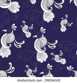 Seamless abstract pattern (background) with birds  silhouette.  