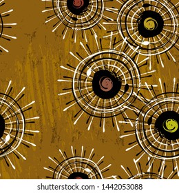 seamless abstract pattern background, with circles, dots, strokes and splashes, retro style