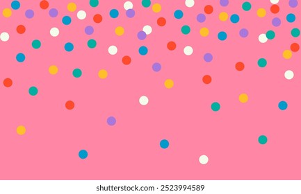 Patrón abstracto sin fisuras, fondo de confeti caído colorido, lunares sobre fondo rosa, estilo plano