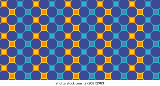 Fondo abstracto inconsútil del modelo con las Formas cuadradas coloridas. Formas redondas en forma de estrella y negativas