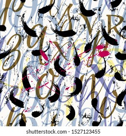 seamless abstract pattern background composition, with strokes, splashes and letter