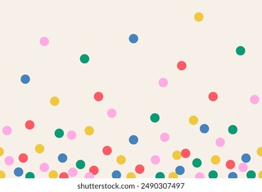 Seamless abstract pattern, background of multicolor falling confetti, polka dots on a light background, flat style