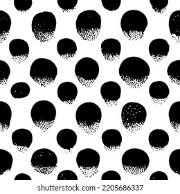 Seamless abstract pattern background, polka dots. Black ink stains on white. Fabric print, vector illustration.