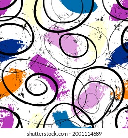 seamless abstract pattern background, with swirls, paint strokes and splashes
