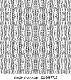 Seamless abstract pattern based on Japanese ornament Kumiko.Black and white silhouette with fine lines.