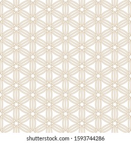 Seamless abstract pattern based on Japanese ornament Kumiko.Golden color.Contoured lines.