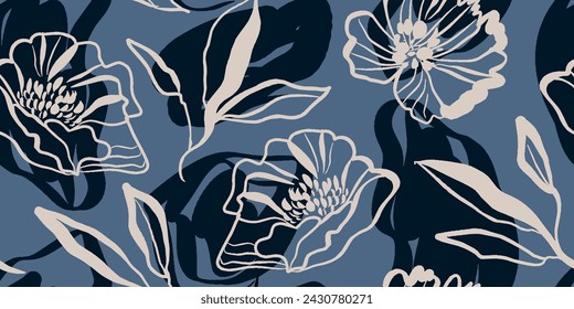 Seamless abstract pattern beautiful flowers vector. Modern design template. Hand drawn style.
