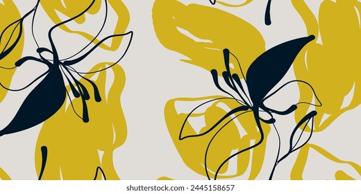 Seamless abstract pattern beautiful flowers vector. Modern design template. Hand drawn style.
