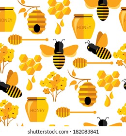 Seamless abstract pattern with bee and honey.