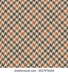 Seamless abstract pattern in beige, brown, grey for dress, scarf, skirt, other modern fashion fabric print. Pixel textured classic houndstooth vector background. Tweed design for spring autumn winter.