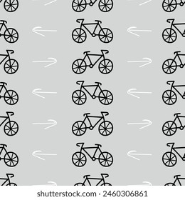 Seamless abstract pattern with bicycles. Print for textile, wallpaper, covers, surface. For fashion fabric in doodle style