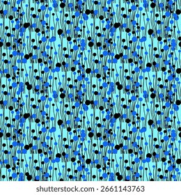 seamless abstract pattern of black and blue balls and stripes, vector
