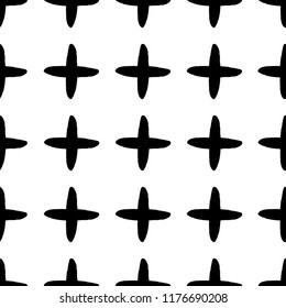 Seamless abstract pattern. Black crosses. Vector illustration. White isolated background. Suitable for printing on fabric, clothing, wrapping paper, wallpaper, case.