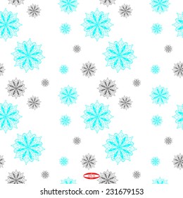 seamless abstract pattern with black cyan white snowflake isolated on white background vector