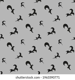 Seamless abstract pattern with black decorative elements on light gray background. Vector image. 