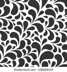 Seamless abstract pattern with black drops or petals on white background. Vintage floral background.  Vector illustration.  Cute ornament for print