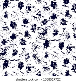 Seamless abstract pattern, black falling leaves and twigs isolated on white background. Vector.