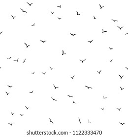 Seamless abstract pattern with black flying birds on white background. Decorative wallpaper, good for printing and fabric. Vector illustration.