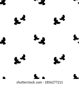 Seamless abstract pattern with black flying birds on white background. Doves ornament. Nature wallpaper, good for printing and fabric. Vector illustration.