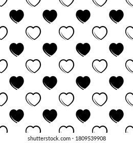 seamless abstract pattern of black hearts on a white background. Vector image eps 10