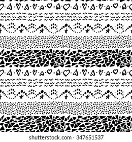 Seamless abstract pattern with  black ink doodles