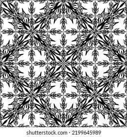Patrón abstracto sin inconvenientes. Lazo negro sobre fondo blanco.Gráficos en blanco y negro. Lugar de imitación para el diseño y la decoración de tejidos, papel, tapicería y embalaje. Patrón de cuadrícula.
