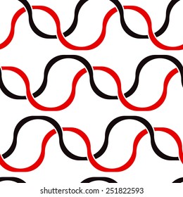 Seamless abstract pattern with black and red wave lines on white