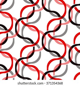 Seamless abstract pattern with black and red wave lines on white