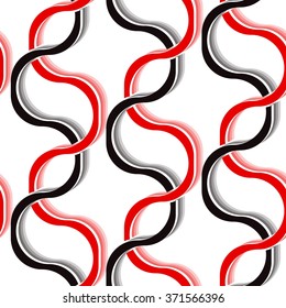 Seamless abstract pattern with black and red wave lines on white