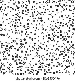 Seamless abstract pattern with black shabby spots and bubbles. Kaleidoscope background. Decorative wallpaper, good for printing. Vector illustration.