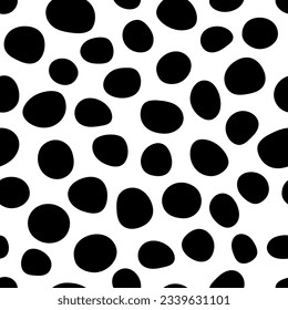 Seamless abstract pattern with black shabby spots on white background. Vector geometric black and white background. Animal pattern.