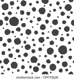 Seamless abstract pattern with black shabby spots on white background. Geometric background.  hand drawn bubbles. Vector illustration. Animal pattern. black and white
