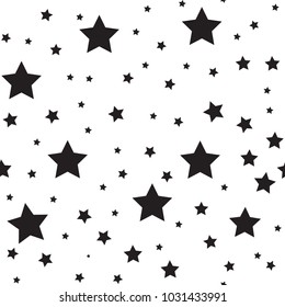 Seamless abstract pattern with black stars of different size on white background. Nice black and white Vector illustration.