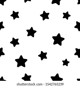 Seamless abstract pattern with black stars on white background. Vector illustration