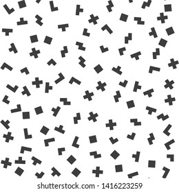 Seamless abstract pattern. Black and white chaotic pixel elements. Stylish geometrical background for fabric, textile, design, ceramic.