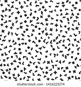 Seamless abstract pattern. Black and white chaotic pixel elements. Stylish geometrical background for fabric, textile, design, ceramic.