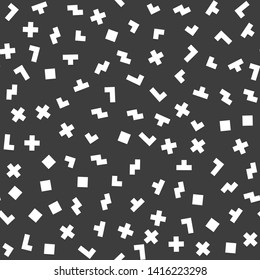 Seamless abstract pattern. Black and white chaotic pixel elements. Stylish geometrical background for fabric, textile, design, ceramic.