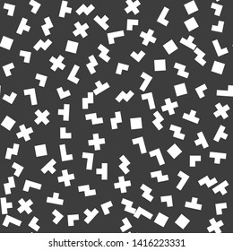 Seamless abstract pattern. Black and white chaotic pixel elements. Stylish geometrical background for fabric, textile, design, ceramic.