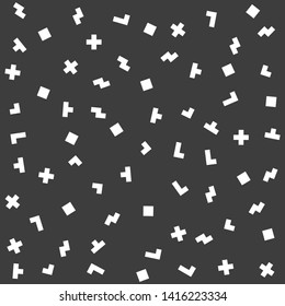 Seamless abstract pattern. Black and white chaotic pixel elements. Stylish geometrical background for fabric, textile, design, ceramic.