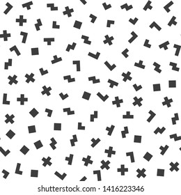 Seamless abstract pattern. Black and white chaotic pixel elements. Stylish geometrical background for fabric, textile, design, ceramic.