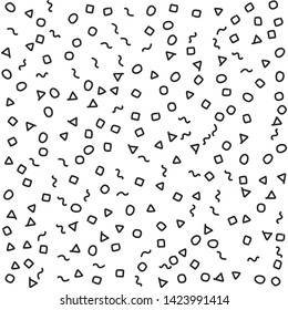 Seamless abstract pattern. Black and white chaotic hand drawn memphis elements. Stylish geometrical background for fabric, textile, design, ceramic.