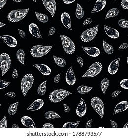 Seamless abstract pattern. Black and white print for textiles and paper in ethnic style. Vector illustration.