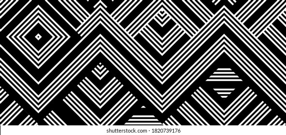 Patrón abstracto impecable con líneas rayadas blancas negras. Fondo vectorial, textura. Elemento futurista, diseño tecnológico.