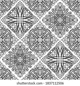 Seamless abstract pattern. Black and white colors. Hand drawn vector background. Trendy monochrome seamless mandala, wrapping.