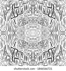 Patrón abstracto sin inconvenientes. Colores en blanco y negro. Fondo vector dibujado a mano. Mandala impecable monocromática de moda, textura de tela