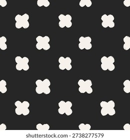 Seamless abstract pattern. Black and white texture with rough doodle crosses. Hand-drawn shapes, endless background, repeating print for wrapping, textile, fabric design. Flat vector illustration.
