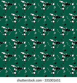 Seamless abstract pattern with black and white elements on green background