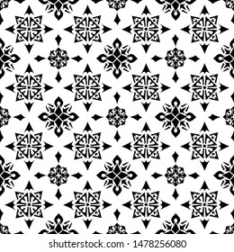Seamless abstract pattern. Black-white ornament in folk style. Vector illustration.
