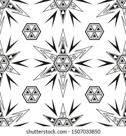 Seamless abstract pattern. Black-white ornament of geometric shapes. Vector illustration.